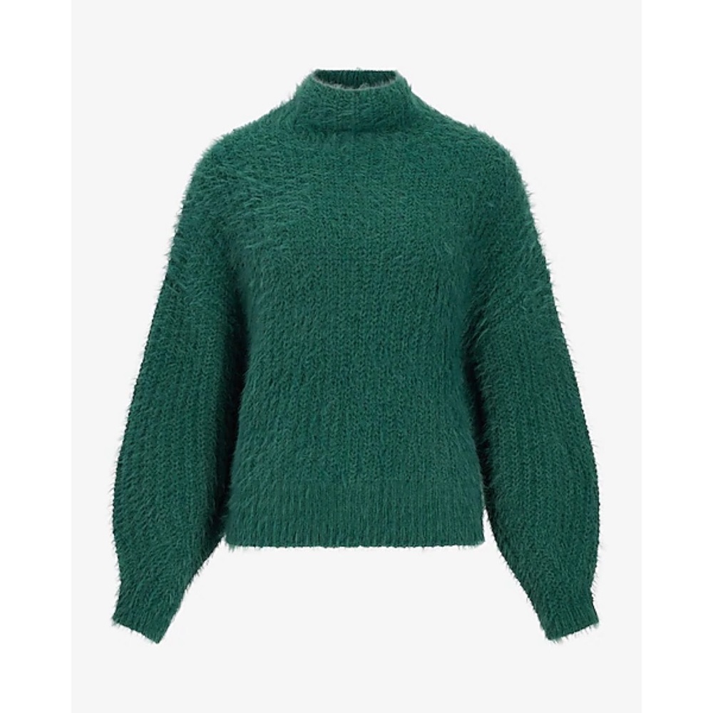 Express Fuzzy Chenille Mock Turtleneck Cozy Knit Textured Dolman Sleeve Sweater - Picture 2 of 12